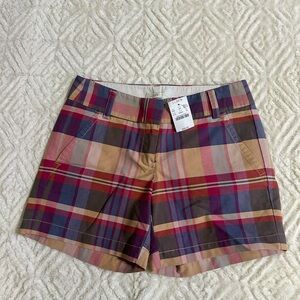 J. Crew Multicolor Plaid Cotton Shorts - Burgundy, Navy, Tan